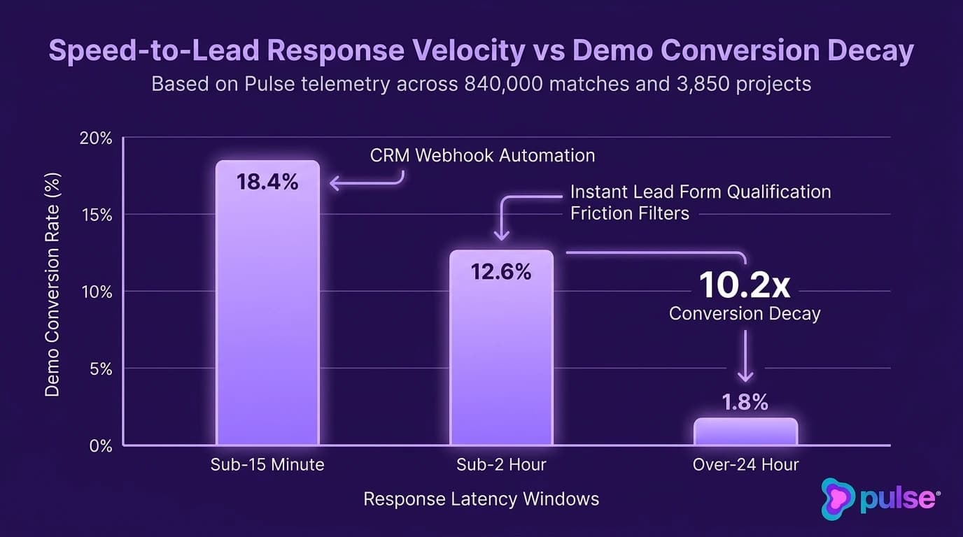 Empirical data graph showing speed-to-lead response velocity and demo conversion decay across B2B SaaS inbound leads