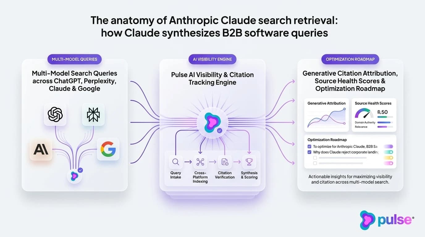 Visual diagram comparing Anthropic Claude search retrieval architecture and multi-source triangulation benchmarks