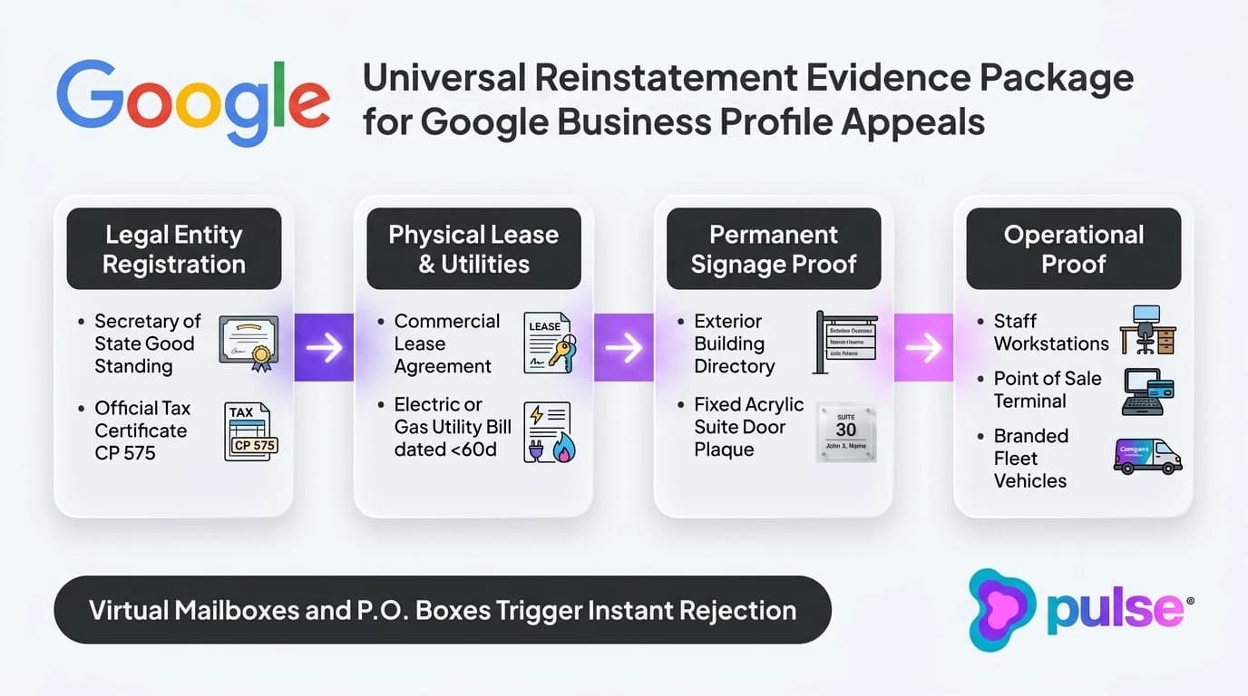 Tactical workflow roadmap of the universal Google Business Profile reinstatement evidence package