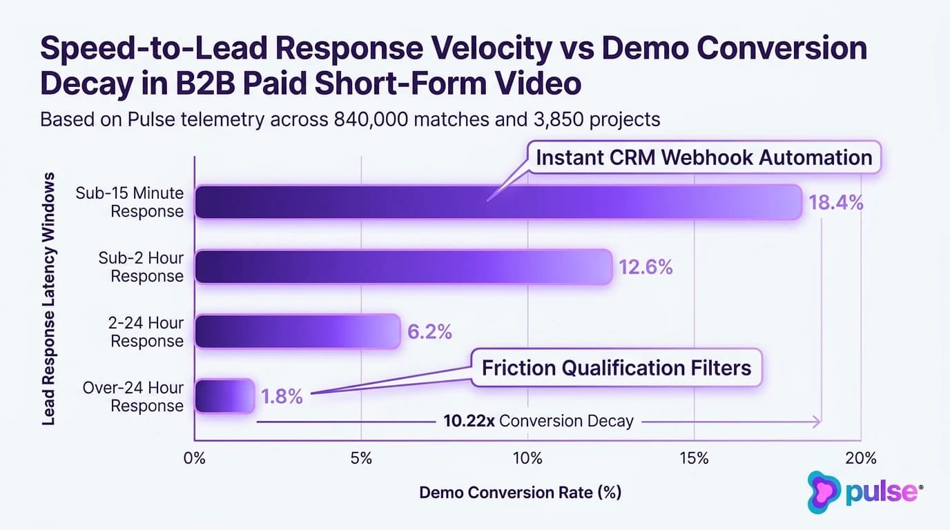 Empirical data graph showing speed-to-lead response velocity and demo conversion decay in B2B paid media