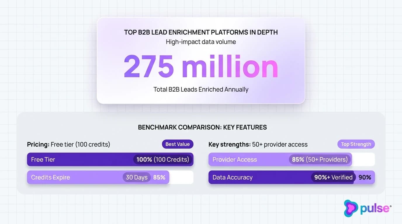 Data visualization and metric benchmarks for Top B2B lead enrichment platforms in depth