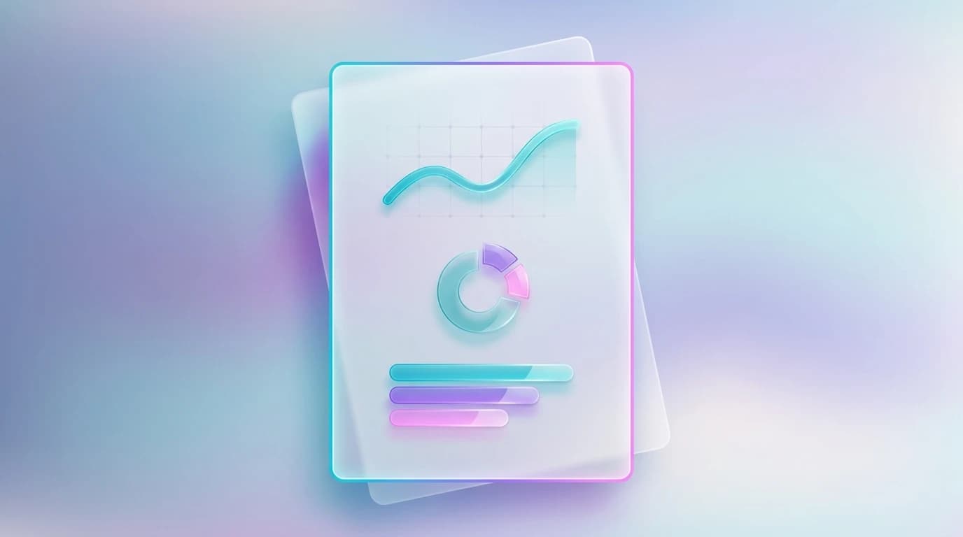 Abstract monthly client report panel with a trend line, sentiment donut, and competitor leaderboard bars